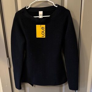 NWT Lole Black Tie in Back Ribbed Crew Neck Sweater